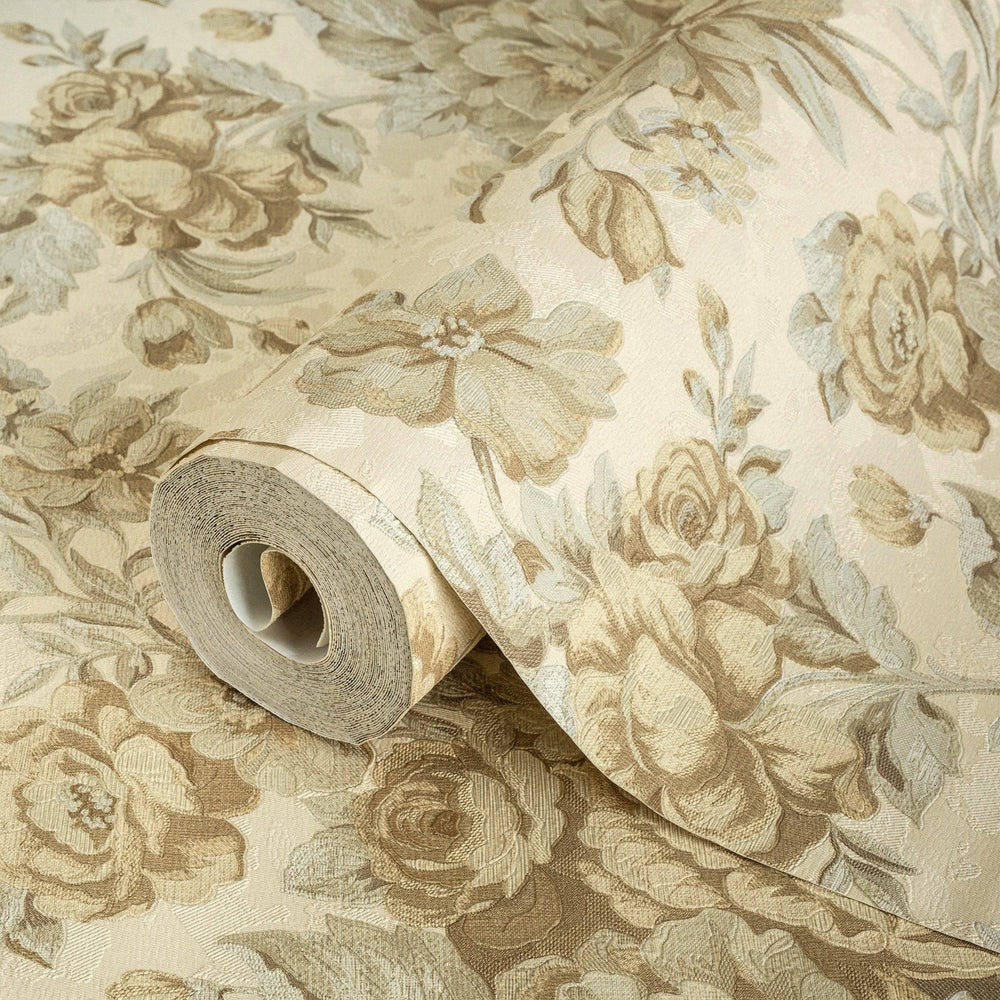 Luxury Beige Floral Embossed 3D Embossed Wallpaper, Premium Non-Woven Wall Covering, 41.7"W x 614"H, Washable Removable for L