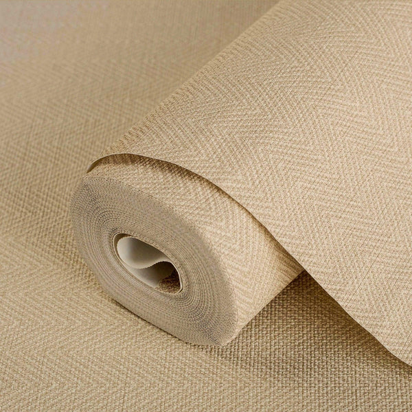 Luxury Beige Chevron Fabric Textured Wallpaper, Modern Non-Woven Wall Covering, 41.7"W x 614"H, Washable Removable for Living