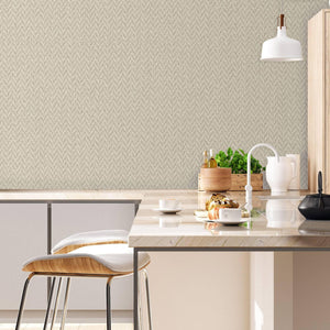 Luxury Beige Chevron Fabric Textured Wallpaper, Contemporary Non-Woven Wall Covering, 41.7"W x 398"H, Washable Removable for 
