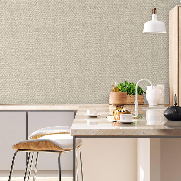 Luxury Beige Chevron Fabric Textured Wallpaper, Contemporary Non-Woven Wall Covering, 41.7"W x 398"H, Washable Removable for 