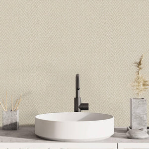 Luxury Beige Chevron Fabric Textured Wallpaper, Contemporary Non-Woven Wall Covering, 41.7"W x 398"H, Washable Removable for 