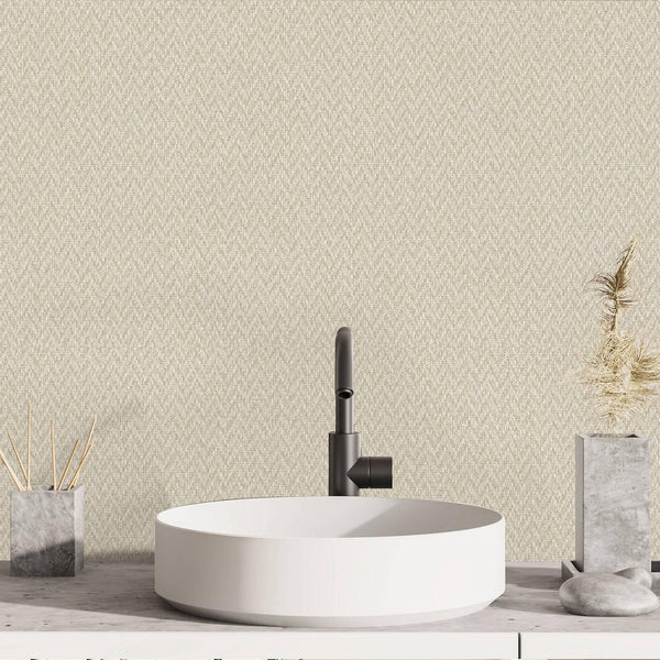 Luxury Beige Chevron Fabric Textured Wallpaper, Contemporary Non-Woven Wall Covering, 41.7"W x 398"H, Washable Removable for 