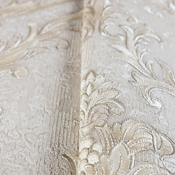 Luxury Beige Damask Embossed 3D Embossed Wallpaper, Traditional Non-Woven Wall Covering, 41.7"W x 398"H, Washable Removable f