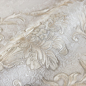 Luxury Beige Damask Embossed 3D Embossed Wallpaper, Traditional Non-Woven Wall Covering, 41.7"W x 398"H, Washable Removable f