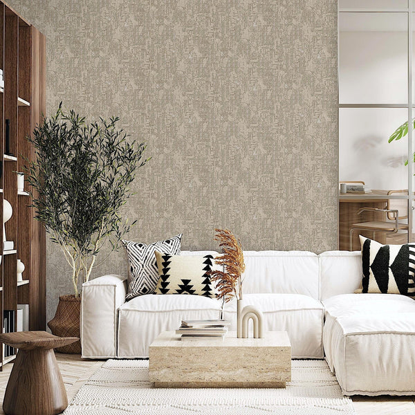 Luxury Beige Distressed Embossed 3D Embossed Wallpaper, Contemporary Non-Woven Wall Covering, 41.7"W x 614"H, Washable Remova