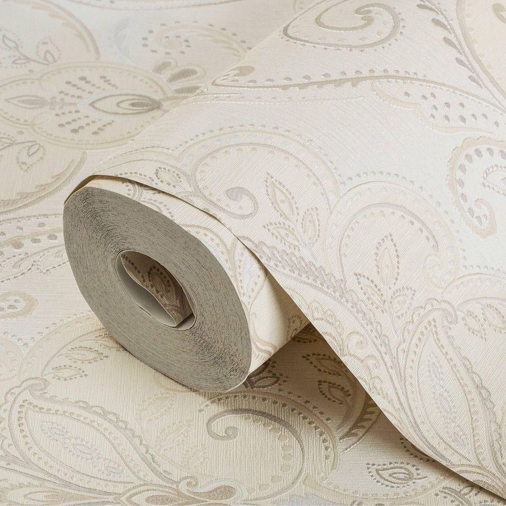 Luxury Beige Damask Textured 3D Embossed Wallpaper, Elegant Non-Woven Wall Covering, 41.7"W x 614"H, Washable Removable for L