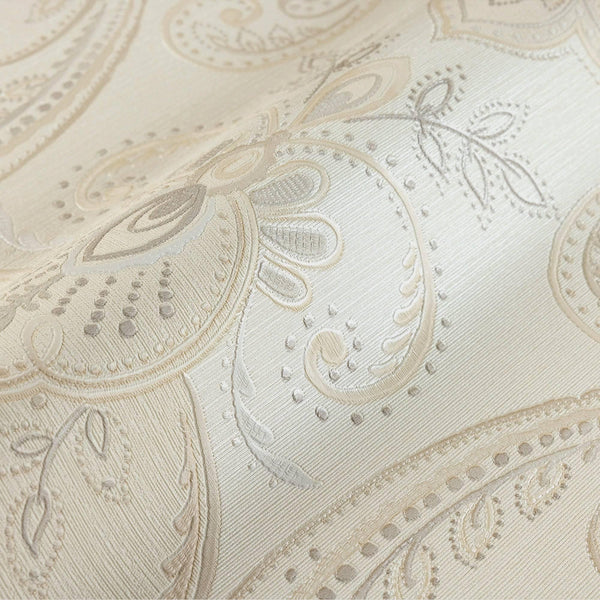 Luxury Beige Damask Textured 3D Embossed Wallpaper, Elegant Non-Woven Wall Covering, 41.7"W x 614"H, Washable Removable for L