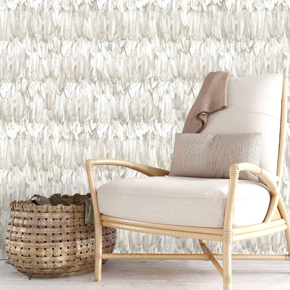Luxury Beige Bird Birds 3D Embossed Wallpaper, Premium Non-Woven Wall Covering, 41.7"W x 614"H, Washable Removable for Living