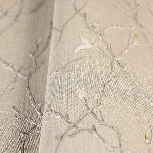 Luxury Beige Floral Chinoiserie Wallpaper, Premium Non-Woven Wall Covering, 41.7"W x 398"H, Washable Removable for Living Roo