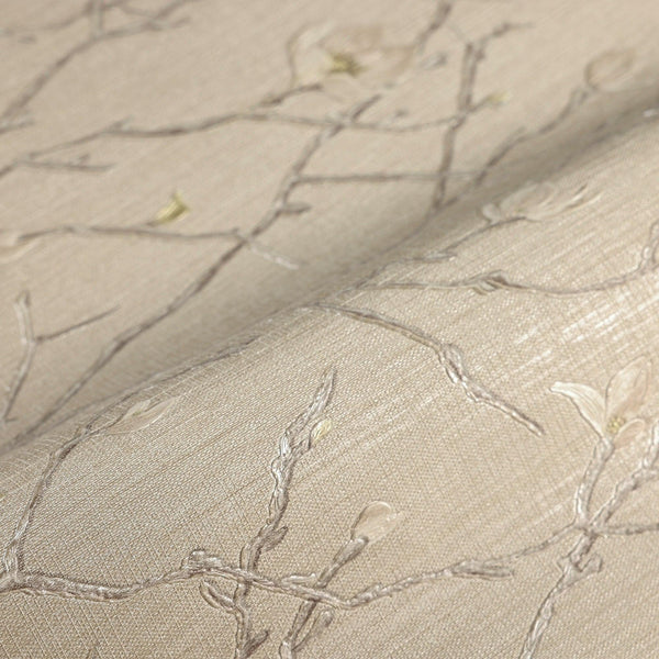 Luxury Beige Floral Chinoiserie Wallpaper, Premium Non-Woven Wall Covering, 41.7"W x 398"H, Washable Removable for Living Roo