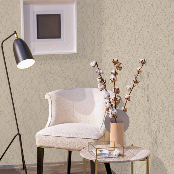 Luxury Beige Floral Chinoiserie Wallpaper, Premium Non-Woven Wall Covering, 41.7"W x 398"H, Washable Removable for Living Roo
