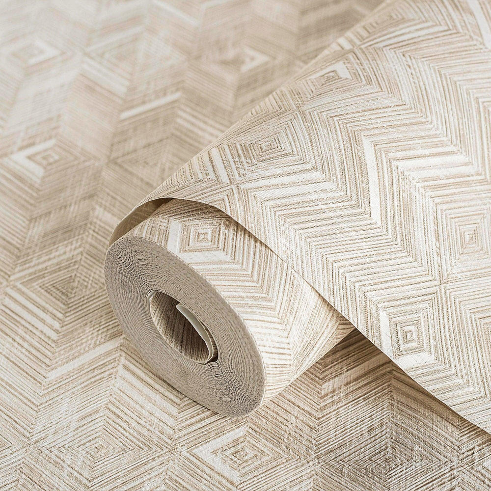 Luxury Beige Geometric Textured Wallpaper, Glam Non-Woven Wall Covering, 41.7"W x 614"H, Washable Removable for Living Room B