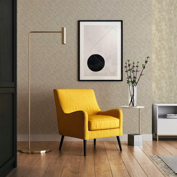 Luxury Beige Geometric Textured Wallpaper, Glam Non-Woven Wall Covering, 41.7"W x 614"H, Washable Removable for Living Room B