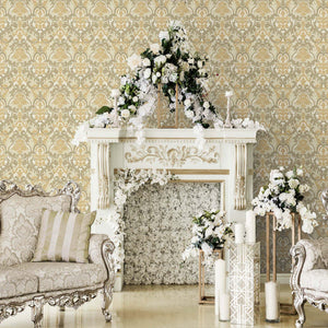 Luxury Beige Damask Velvet 3D Embossed Wallpaper, Premium Non-Woven Wall Covering, 41.7"W x 398"H, Washable Removable for Liv
