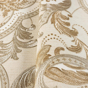 Luxury Beige Damask Velvet 3D Embossed Wallpaper, Premium Non-Woven Wall Covering, 41.7"W x 398"H, Washable Removable for Liv