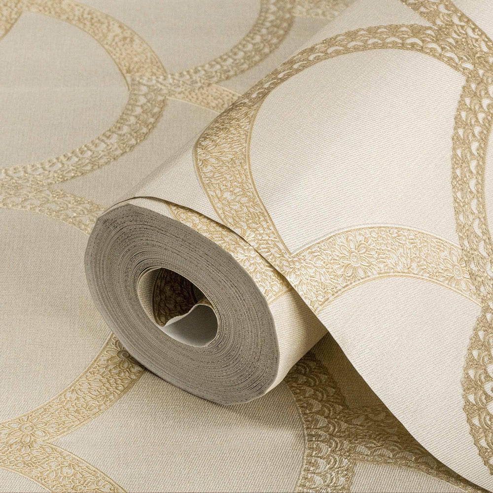 Luxury Beige Geometric Textured 3D Embossed Wallpaper, Traditional Non-Woven Wall Covering, 41.7"W x 398"H, Washable Removabl