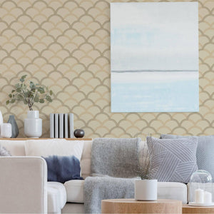 Luxury Beige Geometric Textured 3D Embossed Wallpaper, Traditional Non-Woven Wall Covering, 41.7"W x 398"H, Washable Removabl