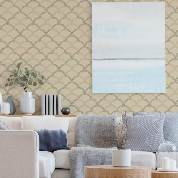 Luxury Beige Geometric Textured 3D Embossed Wallpaper, Traditional Non-Woven Wall Covering, 41.7"W x 398"H, Washable Removabl