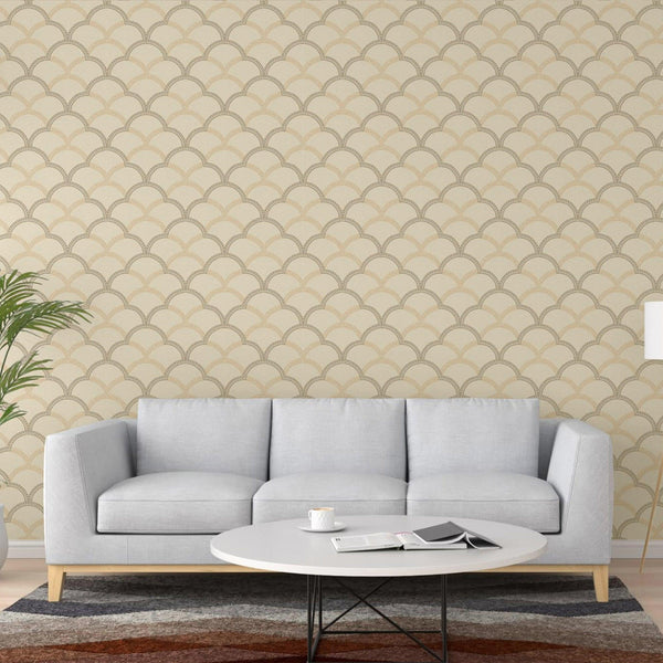 Luxury Beige Geometric Textured 3D Embossed Wallpaper, Traditional Non-Woven Wall Covering, 41.7"W x 398"H, Washable Removabl
