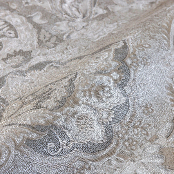 Luxury Beige Damask Textured 3D Embossed Wallpaper, Rustic Non-Woven Wall Covering, 41.7"W x 614"H, Washable Removable for Li