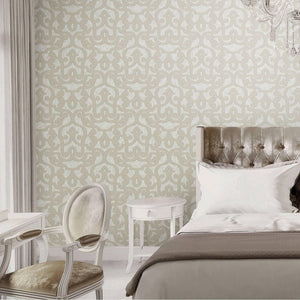 Luxury Beige Trellis Damask Wallpaper, Premium Non-Woven Wall Covering, 41.7"W x 398"H, Washable Removable for Living Room Be