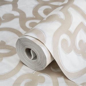 Luxury Beige Trellis Damask Wallpaper, Premium Non-Woven Wall Covering, 41.7"W x 398"H, Washable Removable for Living Room Be
