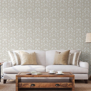 Luxury Beige Trellis Damask Wallpaper, Premium Non-Woven Wall Covering, 41.7"W x 398"H, Washable Removable for Living Room Be