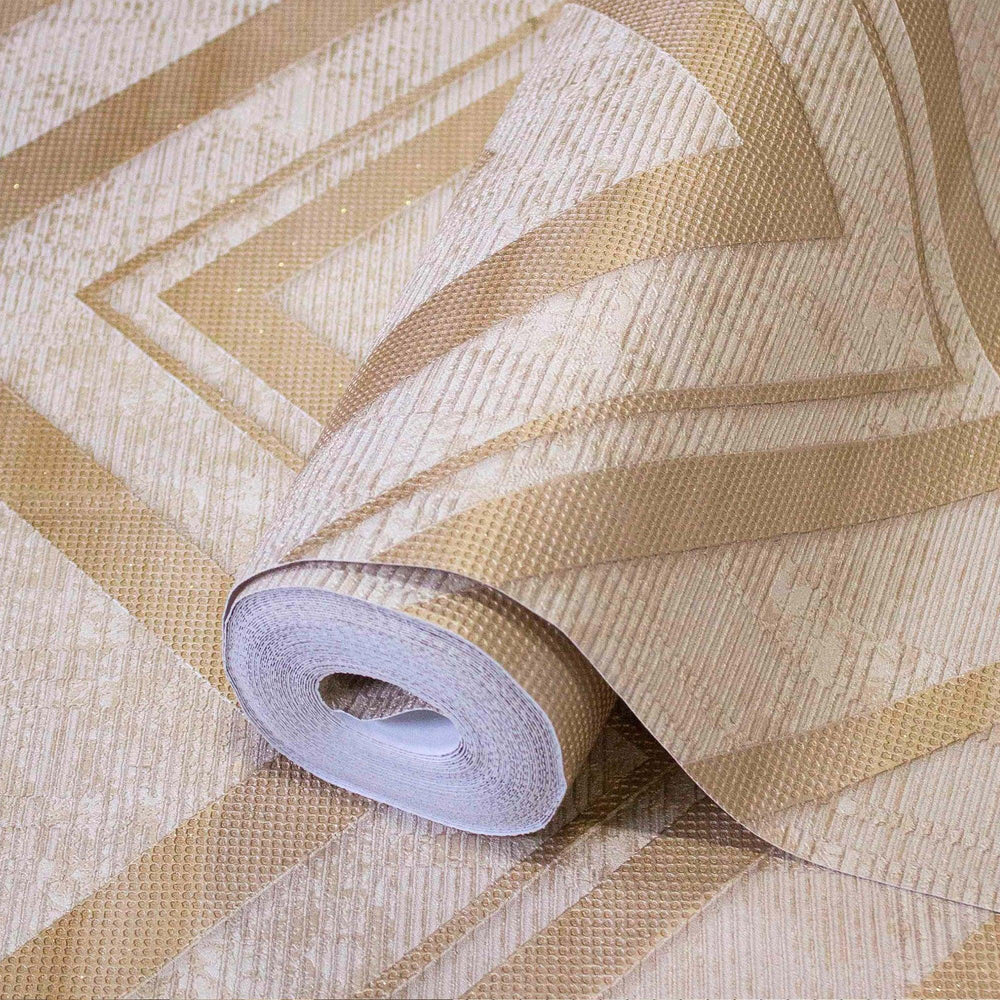 Luxury Beige Chevron Textured 3D Embossed Wallpaper, Glam Non-Woven Wall Covering, 41.7"W x 398"H, Washable Removable for Liv