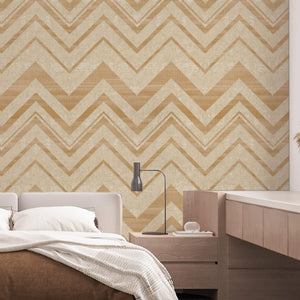 Luxury Beige Chevron Textured 3D Embossed Wallpaper, Glam Non-Woven Wall Covering, 41.7"W x 398"H, Washable Removable for Liv