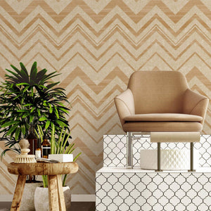 Luxury Beige Chevron Textured 3D Embossed Wallpaper, Glam Non-Woven Wall Covering, 41.7"W x 398"H, Washable Removable for Liv