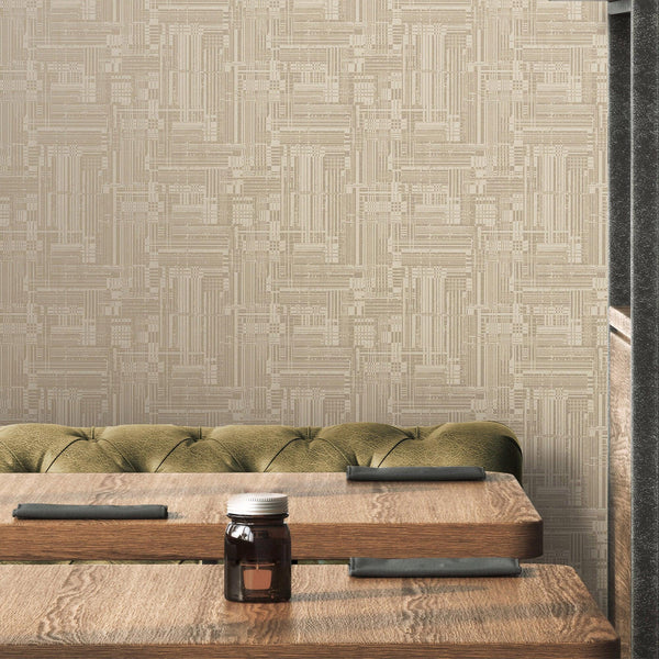 Luxury Beige Abstract Geometric 3D Embossed Wallpaper, Modern Non-Woven Wall Covering, 41.7"W x 614"H, Washable Removable for