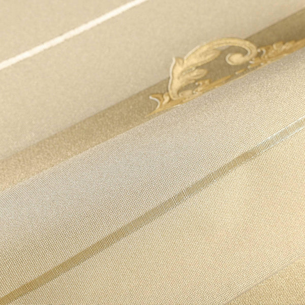 Luxury Beige Damask Striped Wallpaper, Victorian Non-Woven Wall Covering, 41.7"W x 398"H, Washable Removable for Living Room 