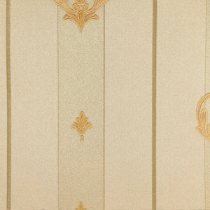 Luxury Beige Damask Striped Wallpaper, Victorian Non-Woven Wall Covering, 41.7"W x 398"H, Washable Removable for Living Room 
