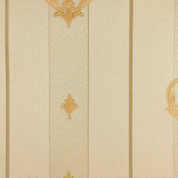 Luxury Beige Damask Striped Wallpaper, Victorian Non-Woven Wall Covering, 41.7"W x 398"H, Washable Removable for Living Room 