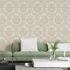 Luxury Beige Damask Embossed 3D Embossed Wallpaper, Glam Non-Woven Wall Covering, 41.7"W x 398"H, Washable Removable for Livi