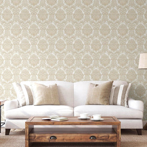 Luxury Beige Damask Embossed 3D Embossed Wallpaper, Glam Non-Woven Wall Covering, 41.7"W x 398"H, Washable Removable for Livi