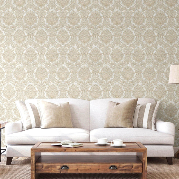 Luxury Beige Damask Embossed 3D Embossed Wallpaper, Glam Non-Woven Wall Covering, 41.7"W x 398"H, Washable Removable for Livi