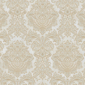 Luxury Beige Damask Embossed 3D Embossed Wallpaper, Glam Non-Woven Wall Covering, 41.7"W x 398"H, Washable Removable for Livi