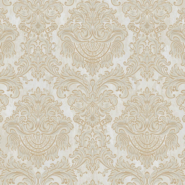 Luxury Beige Damask Embossed 3D Embossed Wallpaper, Glam Non-Woven Wall Covering, 41.7"W x 398"H, Washable Removable for Livi