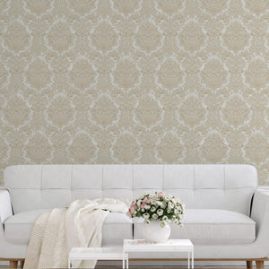 Luxury Beige Damask Embossed 3D Embossed Wallpaper, Glam Non-Woven Wall Covering, 41.7"W x 398"H, Washable Removable for Livi