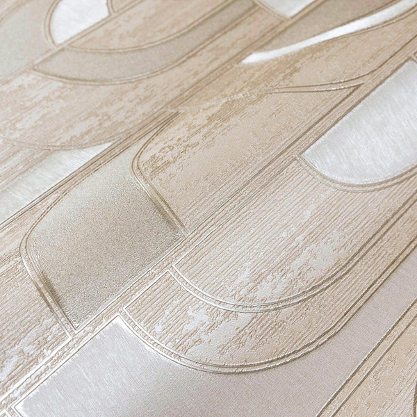 Luxury Beige Geometric Embossed 3D Embossed Wallpaper, Modern Non-Woven Wall Covering, 41.7"W x 398"H, Washable Removable for