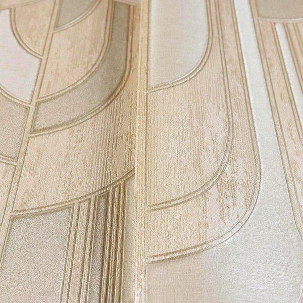 Luxury Beige Geometric Embossed 3D Embossed Wallpaper, Modern Non-Woven Wall Covering, 41.7"W x 398"H, Washable Removable for