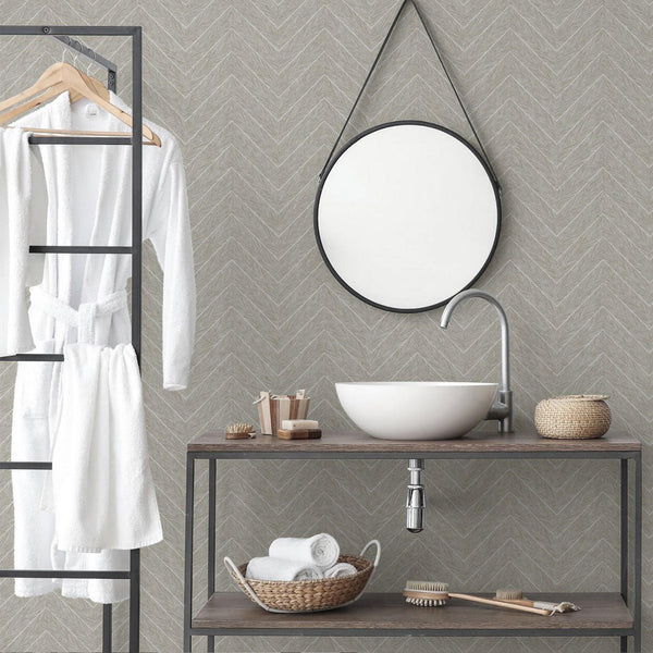 Luxury Beige Chevron Geometric Wallpaper, Premium Non-Woven Wall Covering, 41.7"W x 398"H, Washable Removable for Living Room
