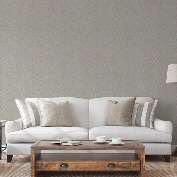 Luxury Beige Chevron Geometric Wallpaper, Premium Non-Woven Wall Covering, 41.7"W x 398"H, Washable Removable for Living Room
