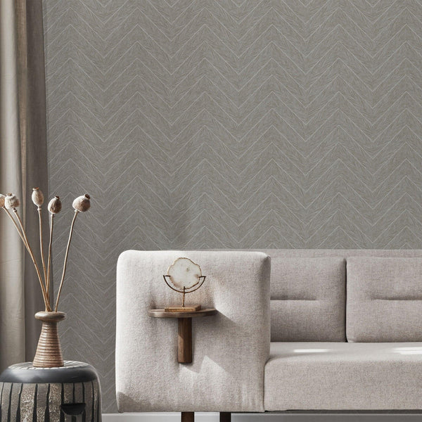 Luxury Beige Chevron Geometric Wallpaper, Premium Non-Woven Wall Covering, 41.7"W x 398"H, Washable Removable for Living Room