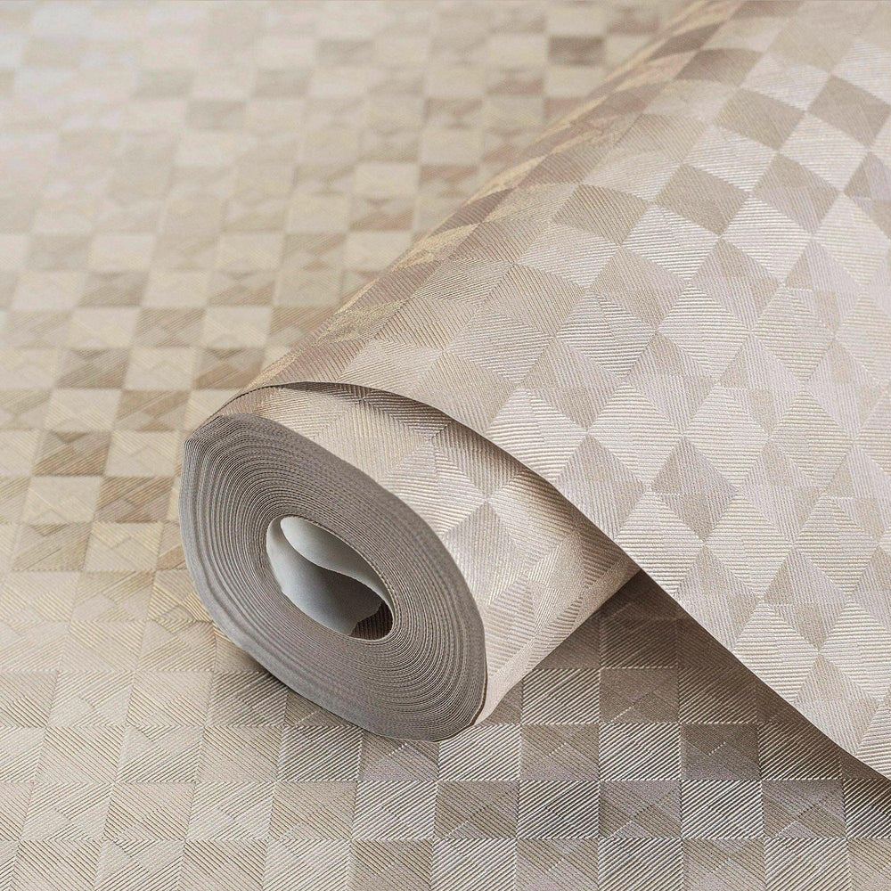 Luxury Beige Checkered Geometric 3D Embossed Wallpaper, Contemporary Non-Woven Wall Covering, 41.7"W x 614"H, Washable Remova