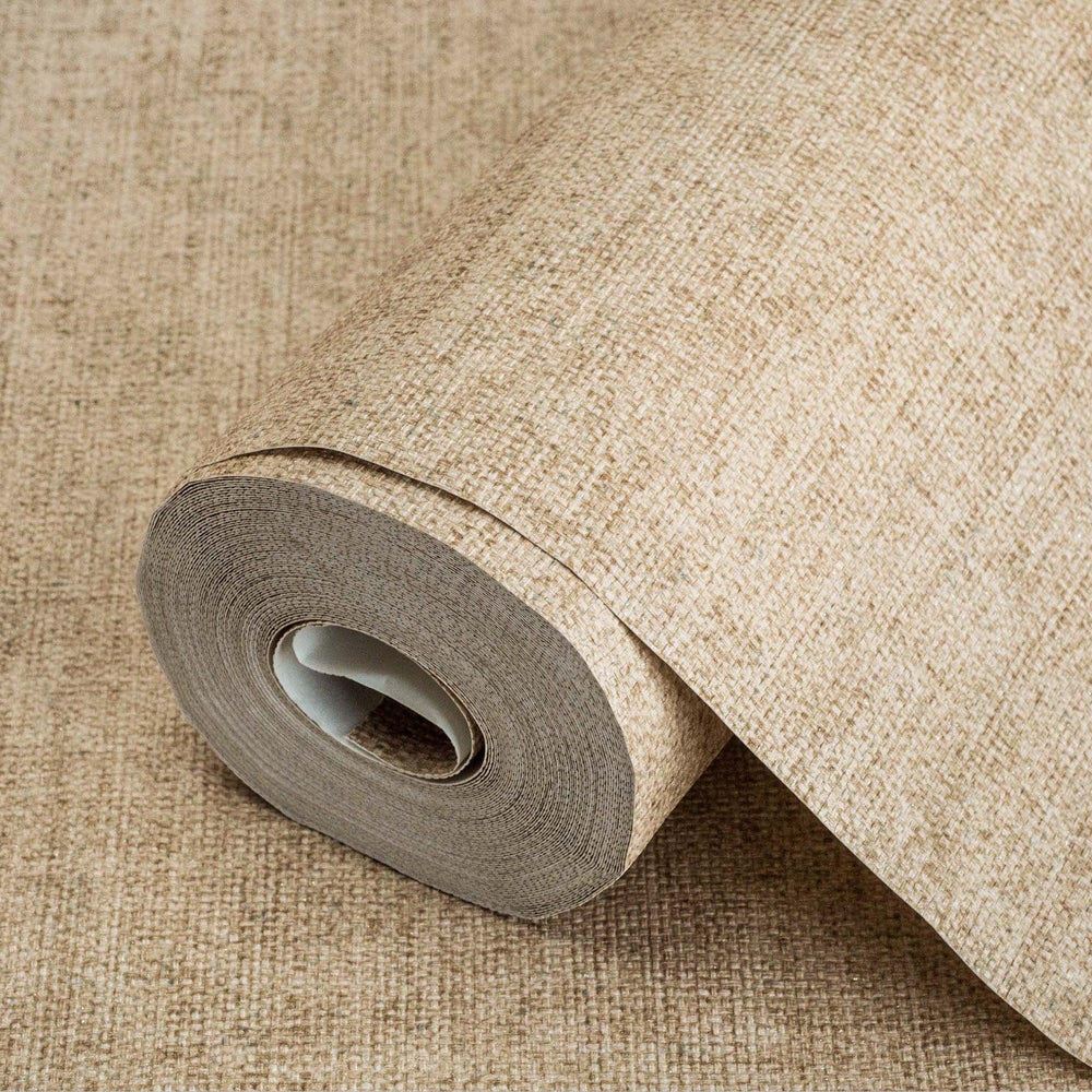 Luxury Beige Fabric Textured Wallpaper, Premium Non-Woven Wall Covering, 41.7"W x 398"H, Washable Removable for Living Room B