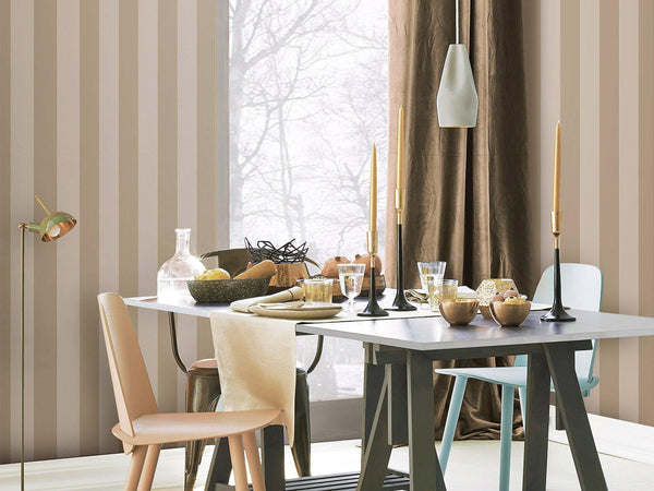 Luxury Beige Striped Stripe Textured Wallpaper, Farmhouse Non-Woven Wall Covering, 41.7"W x 614"H, Washable Removable for Liv