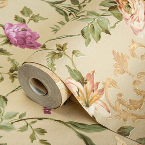 Luxury Beige Floral Embossed 3D Embossed Wallpaper, Country Non-Woven Wall Covering, 41.7"W x 398"H, Washable Removable for L