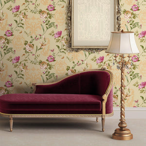 Luxury Beige Floral Embossed 3D Embossed Wallpaper, Country Non-Woven Wall Covering, 41.7"W x 398"H, Washable Removable for L